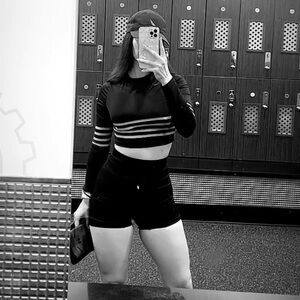 Black and Gray Striped Long Sleeve Crop Top